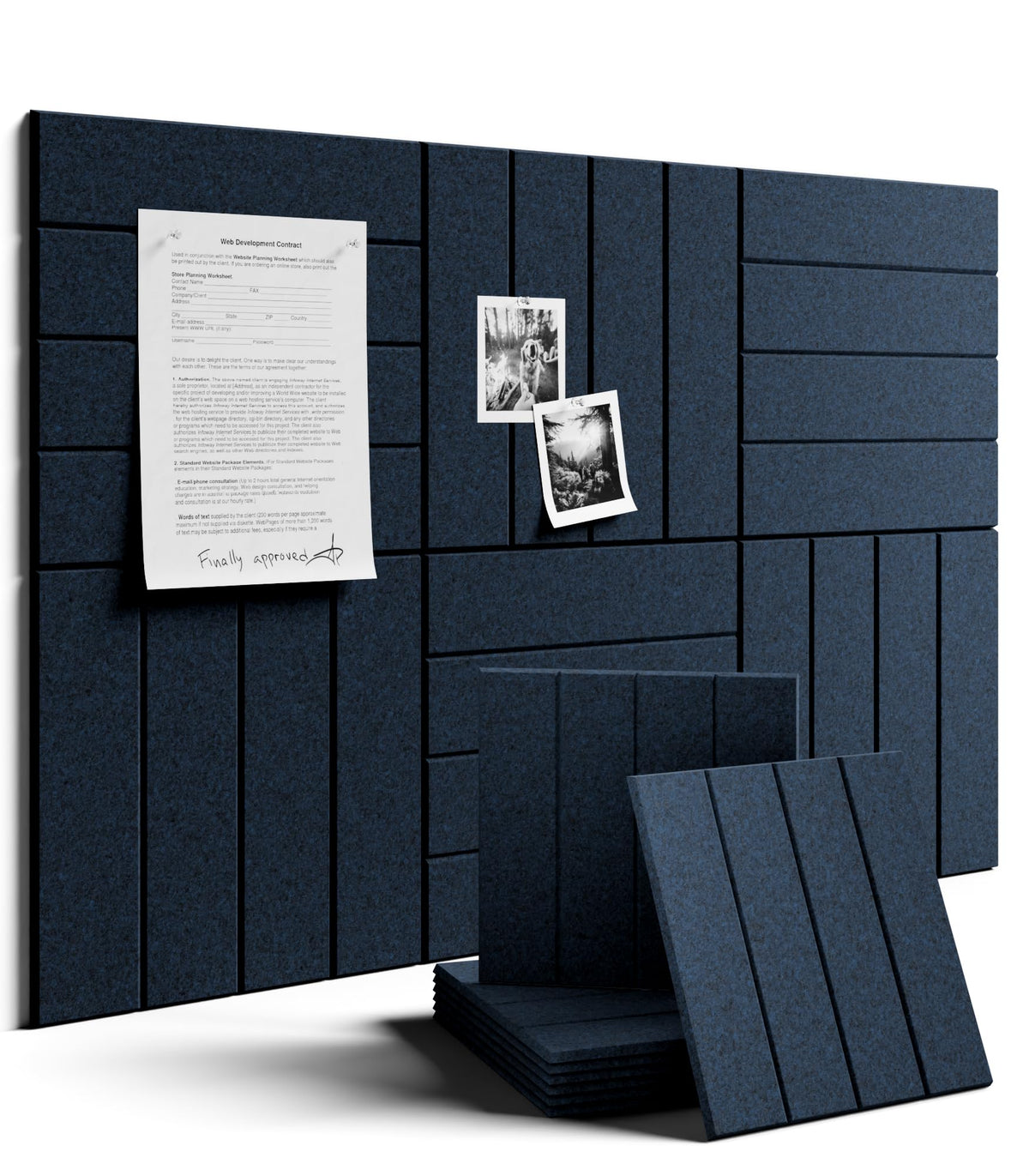 Felt Bulletin Board & Cork Board Alternative 36'' x 24'' (Carbon Blue-1 / Bold-stripe 6-pack)