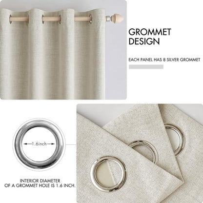 100% Blackout Linen Curtains for Bedroom 42x90 Inches Butter Cream (Butter Cream / 42"W x 90"L (Pack of 2))