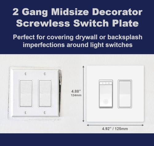 2 Gang Midsize Screwless Switch Plate (2 Gang - 5 Pack)