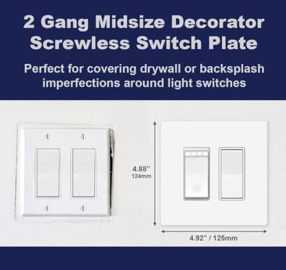 2 Gang Midsize Screwless Switch Plate (2 Gang - 5 Pack)