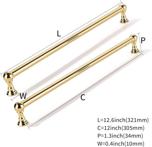 5 Pack 12 inch Solid Handles Real Unlacquered Brass Cabinet Pulls (Unlacquered Brass / 12 Inch)