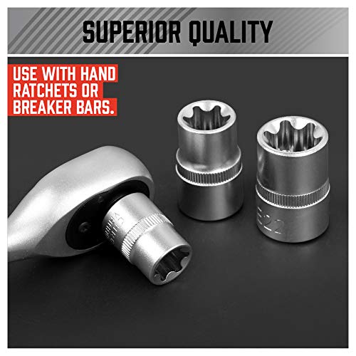 14-Piece E-TORX Socket Set - Premium Female Torx Socket Set, Ultimate Torque Star Sockets, External Torx Sockets, E4 E5 E6 E7 E8 E10 E11 E12 E14 E16 E18 E20 E22 E24 (14-Piece E-Torx - (E4-E24))