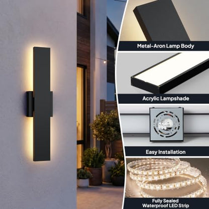 2 Pack Modern LED Outdoor Wall Light