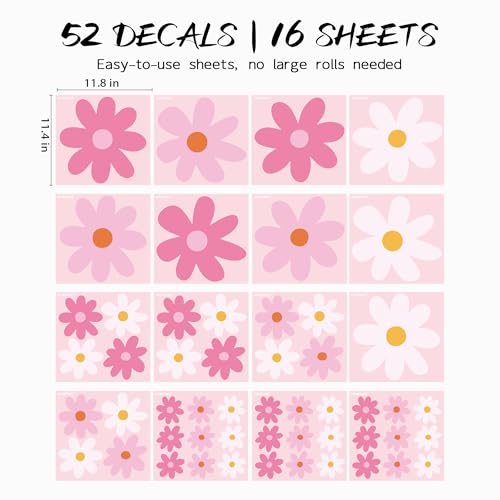 52 Pcs Large Pink Daisy Wall Decals (Pink)