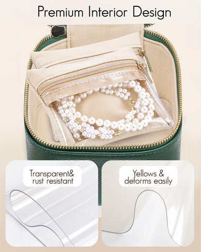 Travel Jewelry Organizer with 6 Clear Velvet Zipper Pouches (B.6 PCS Green)