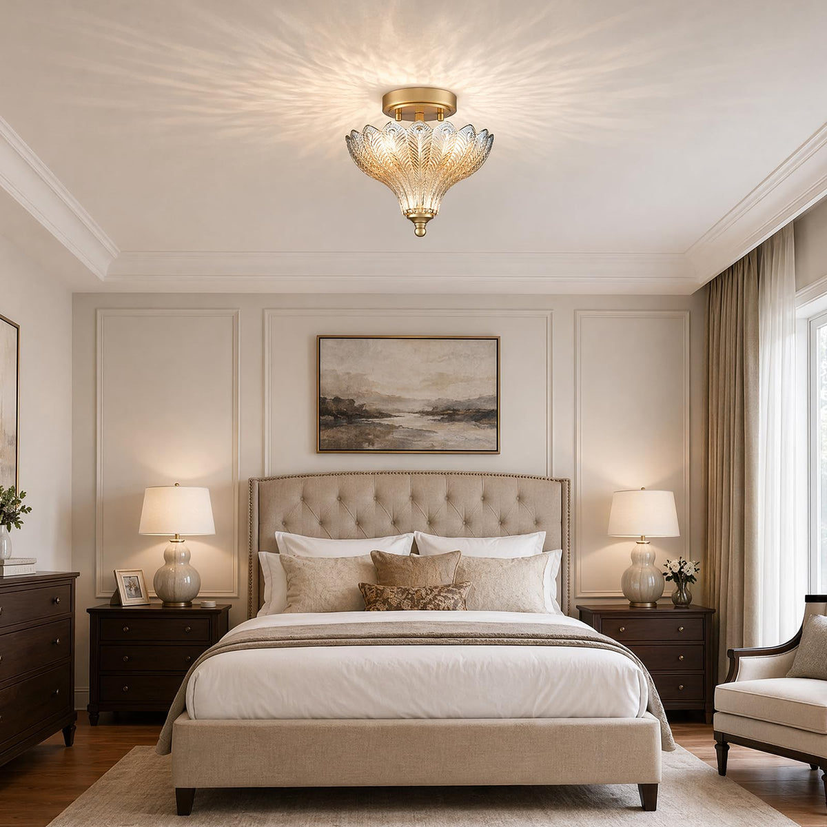 Luxury Gold Semi Flush Mount Ceiling Light Blue & Amber Shade (Gold-Blue & Amber / 9.84"W)