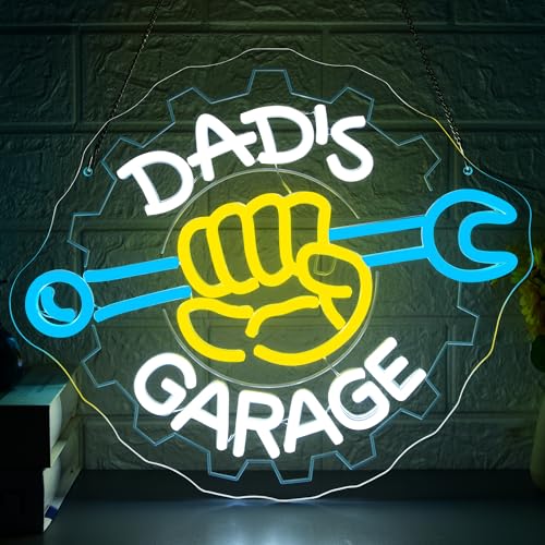 Dad's Garage Neon Sign for Wall Decor Garage LED Sign for Car Barn Workshop Birthday Gifts for Men