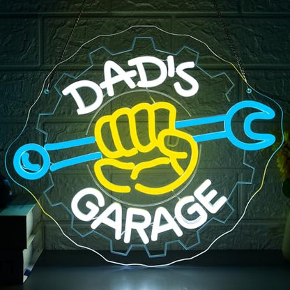 Dad's Garage Neon Sign for Wall Decor Garage LED Sign for Car Barn Workshop Birthday Gifts for Men