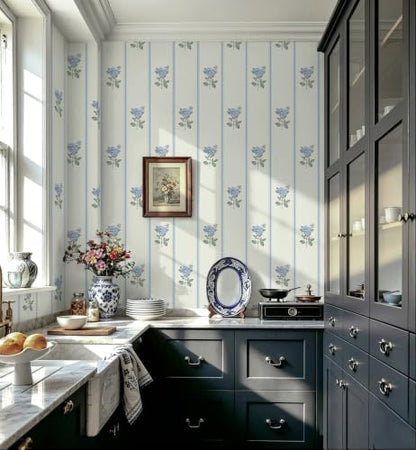 Peel and Stick Wallpaper Stripe Wall Paper Floral Contact Paper Vintage Farmhouse