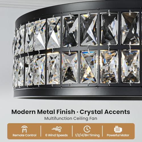 Caged Ceiling Fan with Lights and Remote 20 Inch Gold Crystal Fandelier Ceiling Fan Modern Farmhouse Chandelier Fan Light