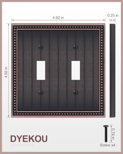 Oil Rubbed Bronze 2 Gang Toggle Wall Plate Cover Zinc Alloy 2 Pack (Aged Bronze / Double Toggle)