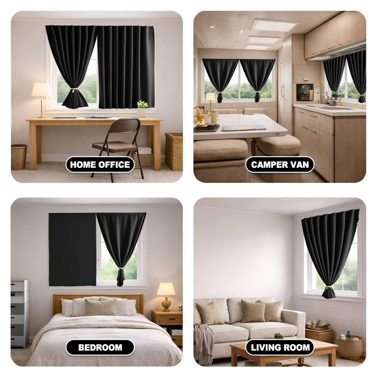Adhesive Curtain Blackout Curtains for Privacy (Black / 59"W x 59"H)