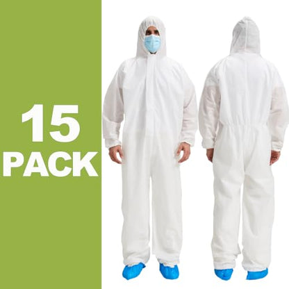 Hazmat Suits 15 Pack Disposable Protective Coveralls