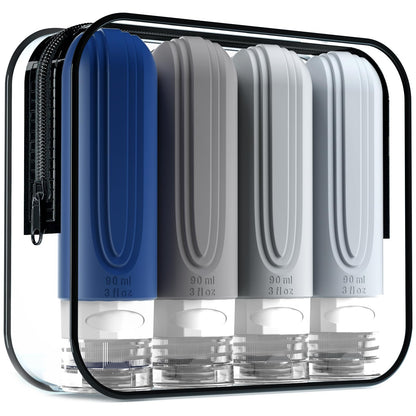 Travel Bottles for Toiletries (Navy-Grey-3oz)
