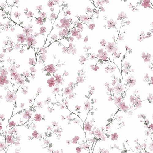 Floral Peel and Stick Wallpaper Pink Floral Contact Paper Cherry Blossom Self Adhesive Removable Wall Paper Flower Peel and Stick Wallpaper for Nursery Living Room Decor Vinyl