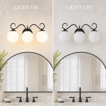 3 Light Bathroom Vanity Light with Milky Globe Glass
