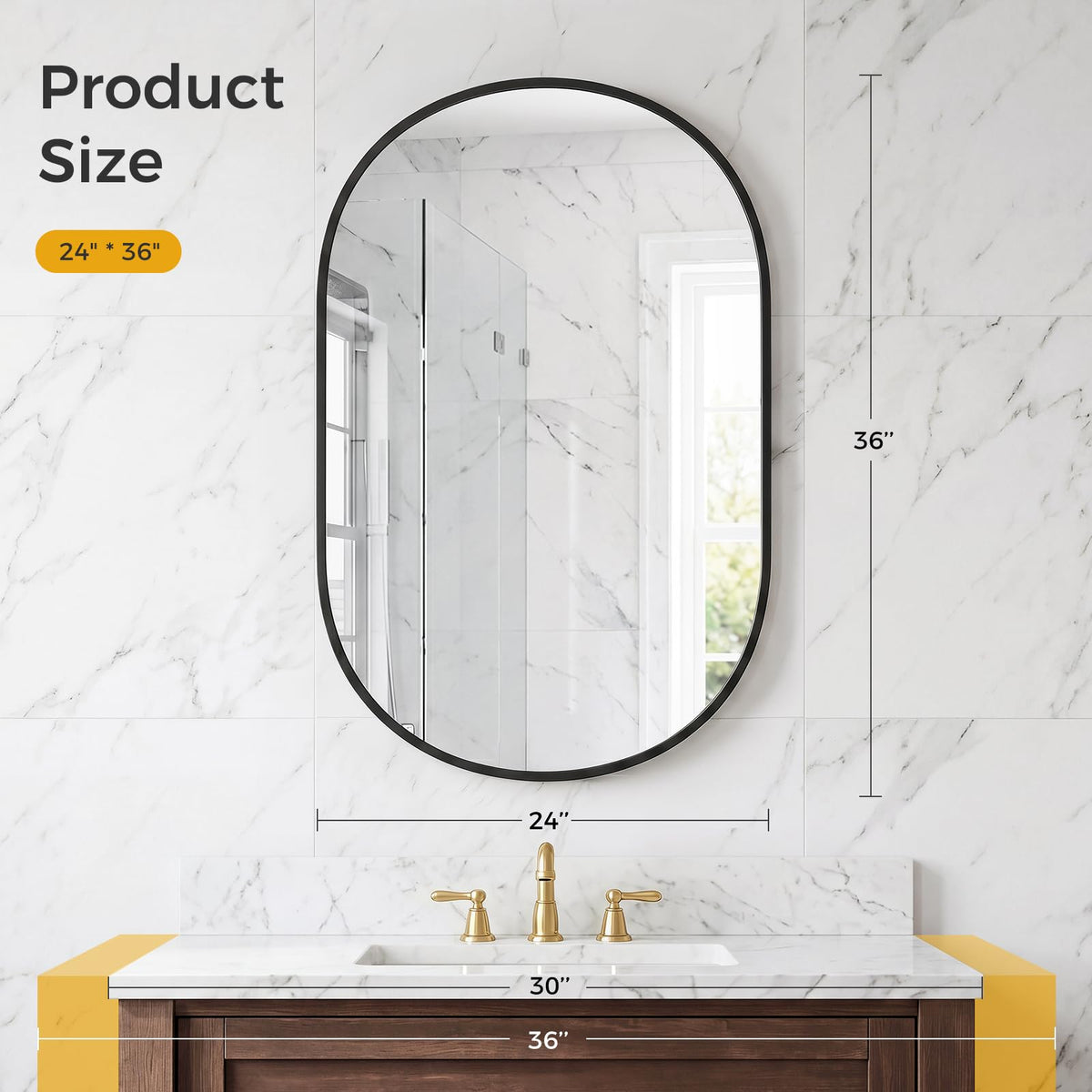 24" x 36" Oval Bathroom Mirror (Black / 24"L x 36"W / Oval)