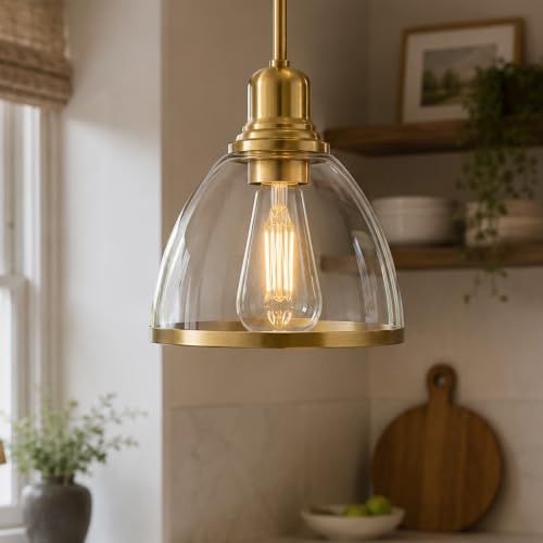 1 Light Brushed Gold Glass Pendant Light (Brushed Gold)