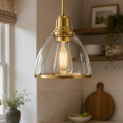 1 Light Brushed Gold Glass Pendant Light (Brushed Gold)