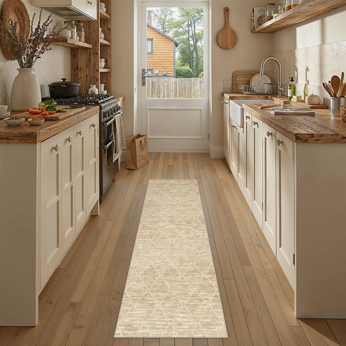 2x6 Runner Rugs Beige Washable Hallway Rug (L| Beige / 2' x 6' (Runner))