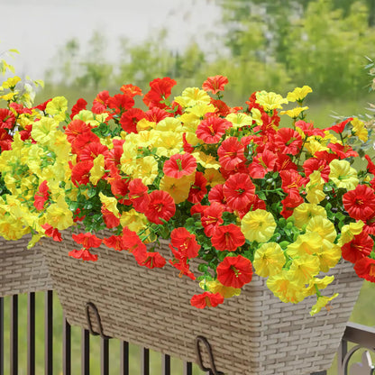 Artificial Flowers for Outdoors Fake Plants Outside Decoration (12 Bundles Multi-color (6 Yellow, 6 Orange))
