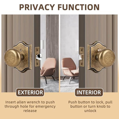 Antique Brass Privacy Door Knob for Bedroom and Bathroom