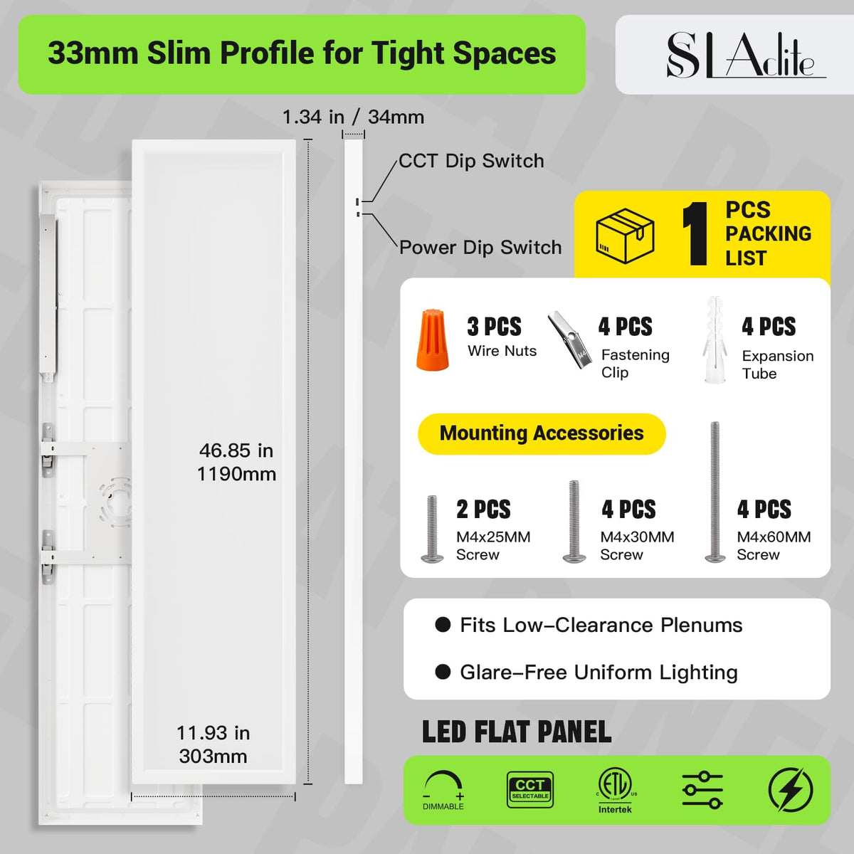 1x4 LED Flat Panel Light (White / 1x4FT 1PACK)