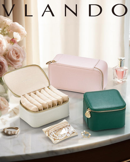 Travel Jewelry Organizer with 8 Clear Velvet Zipper Pouches (C.8 PCS White)