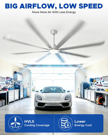 96 Inch Industrial Ceiling Fan With Light (Matte Silver)