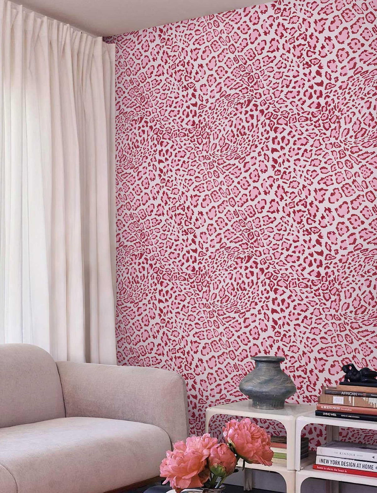Cheetah Print Decor Peel and Stick Wallpaper (Pink / 17.3" x 118")