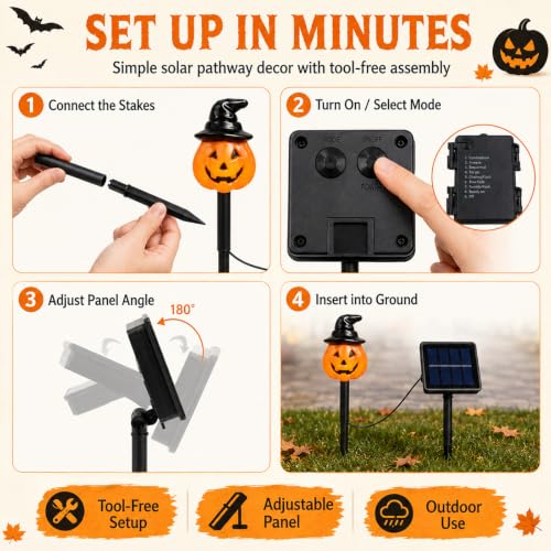 10 Pack Halloween Decorations Outdoor Pumpkin Moon Garden