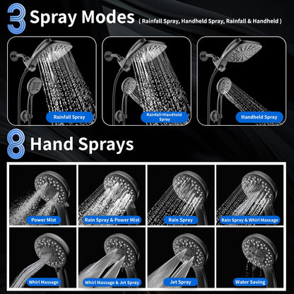 Dual Rainfall Shower Head With 8 (Matte Black)