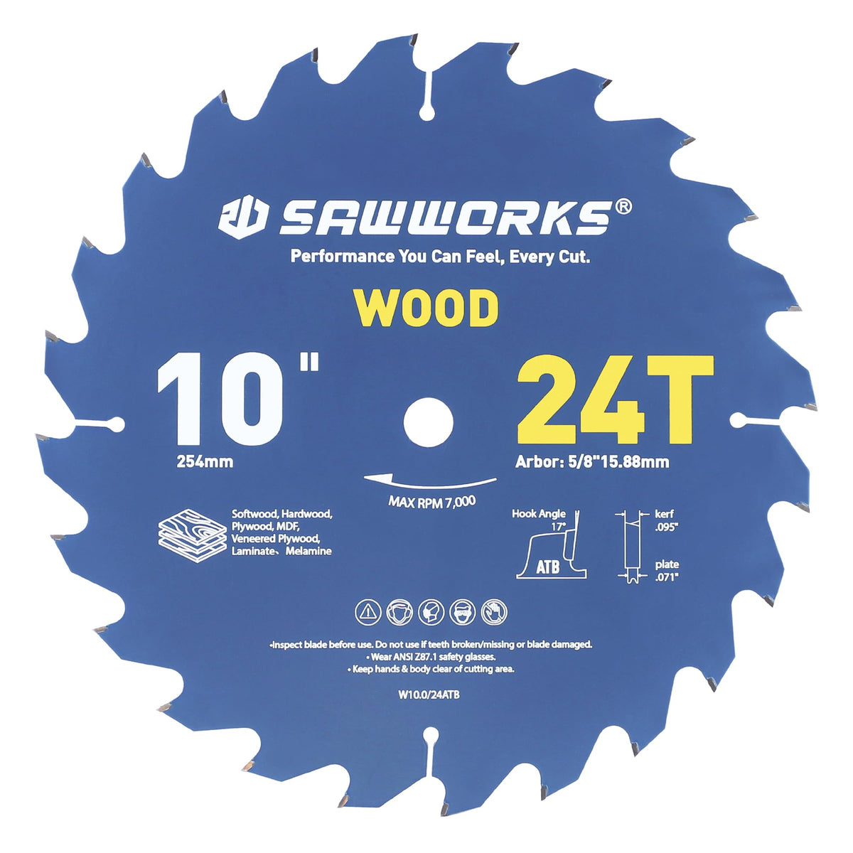 10" 24T Thin Kerf Circular Saw Blade for Wood Ripping Framing (10 In 24T)