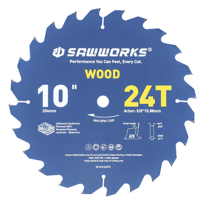10" 24T Thin Kerf Circular Saw Blade for Wood Ripping Framing (10 In 24T)
