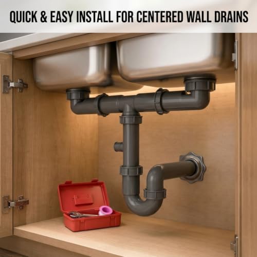 1-1/2" Double Kitchen Sink Drain Kit with P-Trap, PP Material