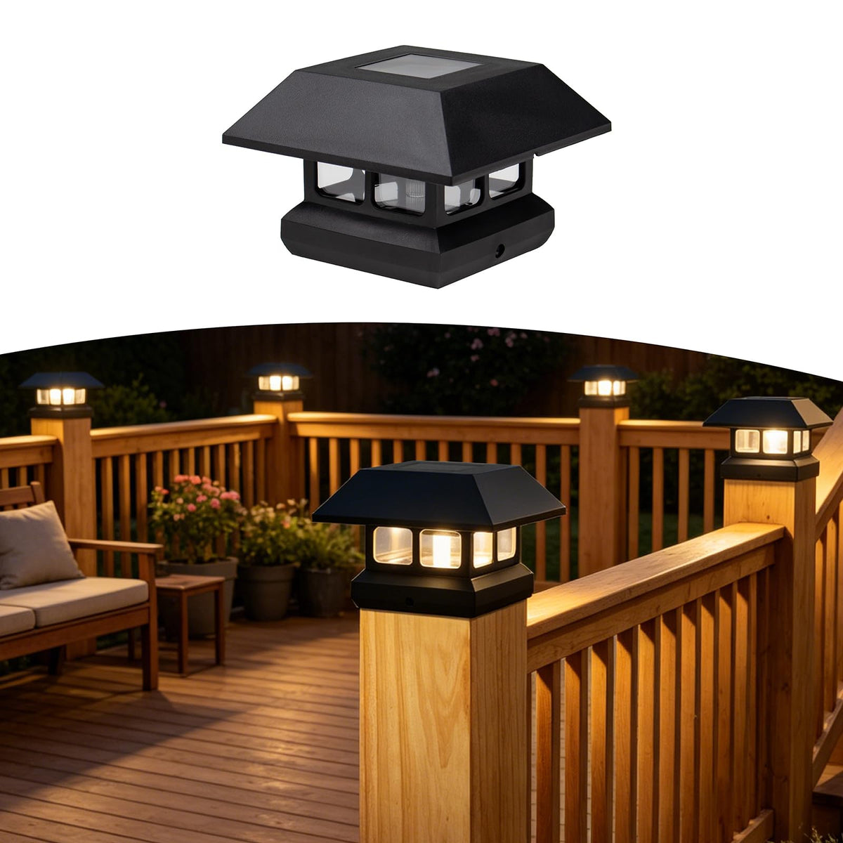Solar Post Cap Lights for 4x4 & 3.5x3.5 Posts (Black / 2PACK)