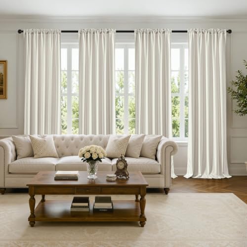 Ivory Velvet Curtains 4 Panels Set Back Tab 40 x 108 Inch Long (Ivory / 40"W x 108"L (Pack of 4))
