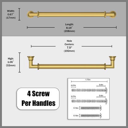 5 Pack Vibrant Brushed Moderne Brass Cabinet Pulls 7.5 Inch (7.5" Hole Center / Vibrant Brushed Moderne Brass)