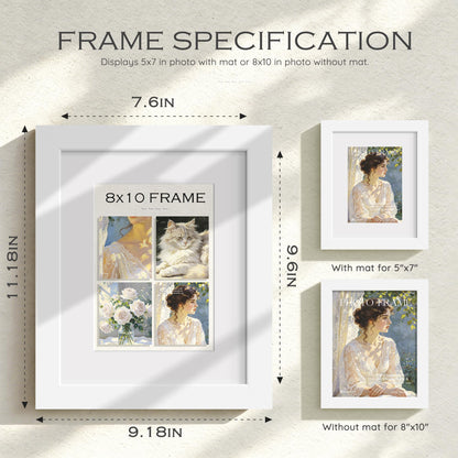 8x10 White Wooden Picture Frame (White Frame White Mat / 8x10)
