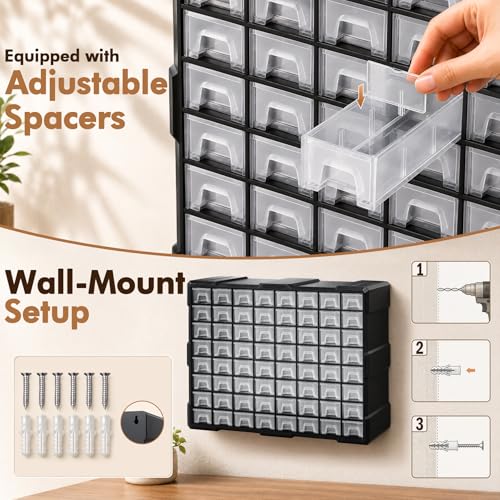 64 Drawer Organizer Craft Organizers and Storage with Dividers Labels (64 Drawer)