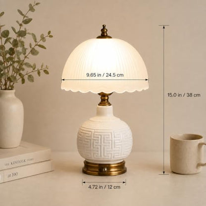 16" Vintage White Ceramic Table Lamp for Bedroom (White Ceramic + White Shade（Chinese）)