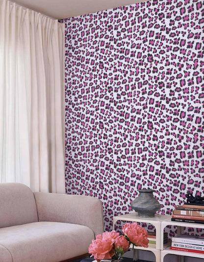 Pink and White Cheetah Print Decor Wallpaper (Pink/White / 17.3" x 118")