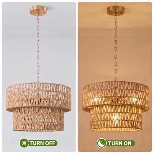 Boho Rattan Chandelier Light Fixture