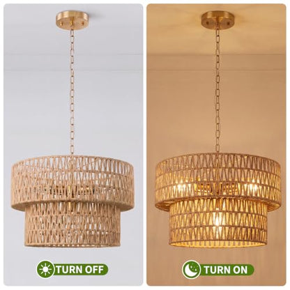 Boho Rattan Chandelier Light Fixture