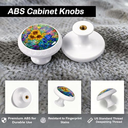 4 Pack Colorful Wildflowers Cabinet Knobs for Kitchen Bathroom