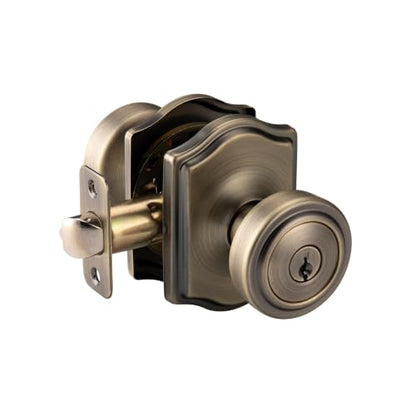 Antique Brass Door Knobs with Lock and Keys for Exterior Door