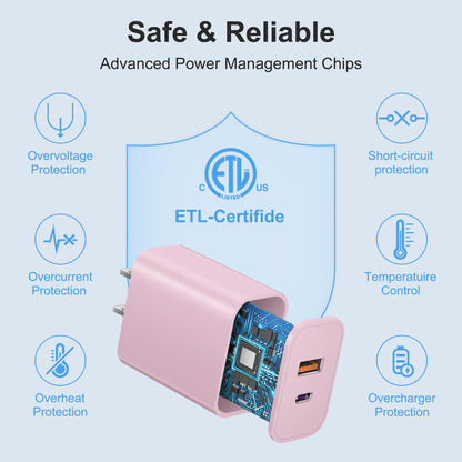 USB C Charger Block Fast Charging Block Type C Charger Multiport Adapter (Pink / 20W2Pack)