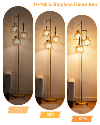 Amber Glass Floor Lamp Dimmable with LED Bulbs & Flower Shade (Amber-86I)