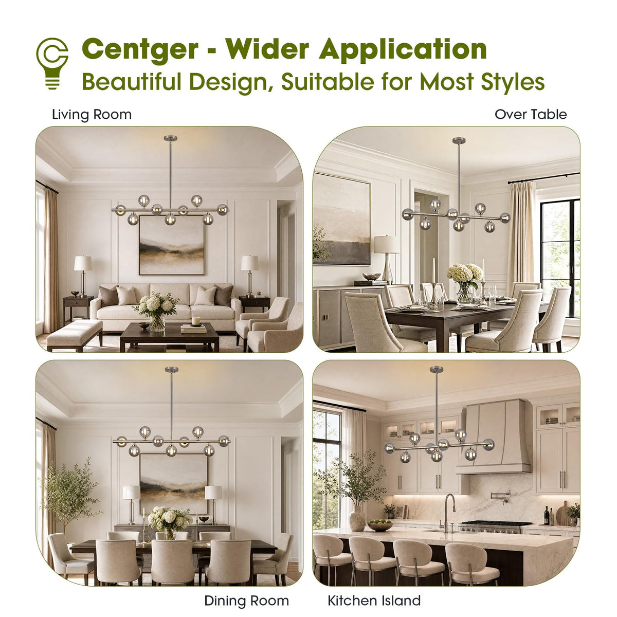 Linear Sputnik Dining Chandelier (Nickel + Grey / 9-Light 40 Inch)