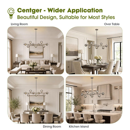 Linear Sputnik Dining Chandelier (Nickel + Grey / 9-Light 40 Inch)